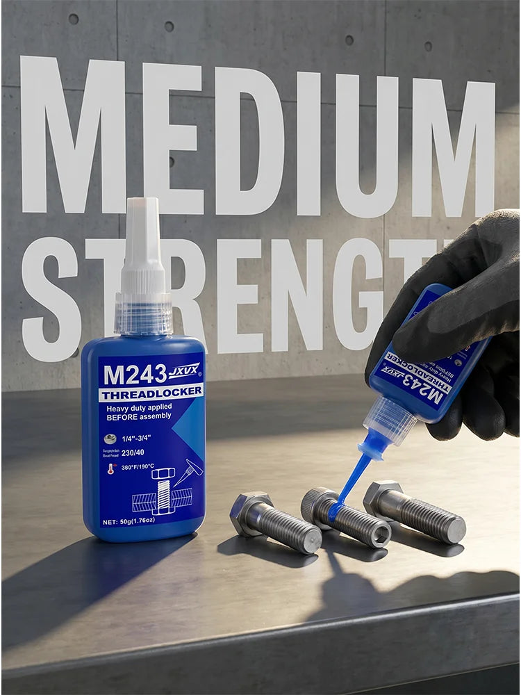 243 Blue Threadlocker, Medium Strength |   Anti-Vibration, Oil-Resistant and Easy to Disassemble, Vibration Proof Screw Adhesive, Blue Anaerobic Glue