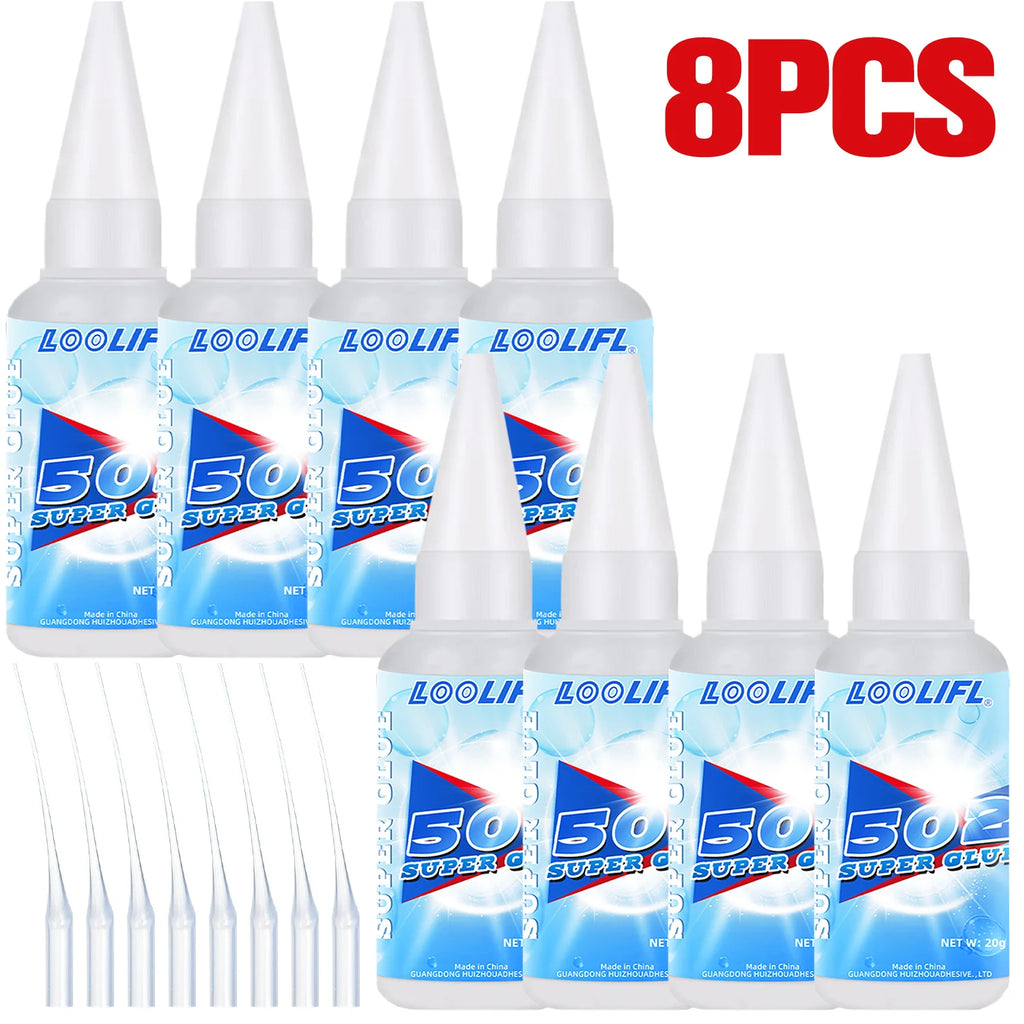 LOOLIFL 1-8pcs 502 Super Glue Instant Quick-drying Cyanoacrylate Adhesive Leather Glass Wood Metal Strong Bond Liquid Glue Tool