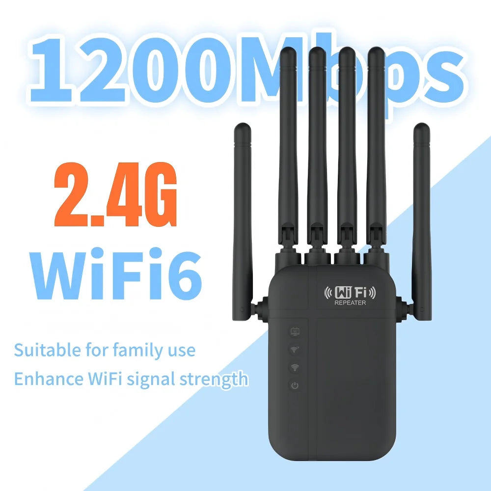 Dual Band WiFi Signal Repeater 2.4G/5G 1200Mbps Extender Wall Penetrating 10000 Square Feet Coverage for Multiple Devices