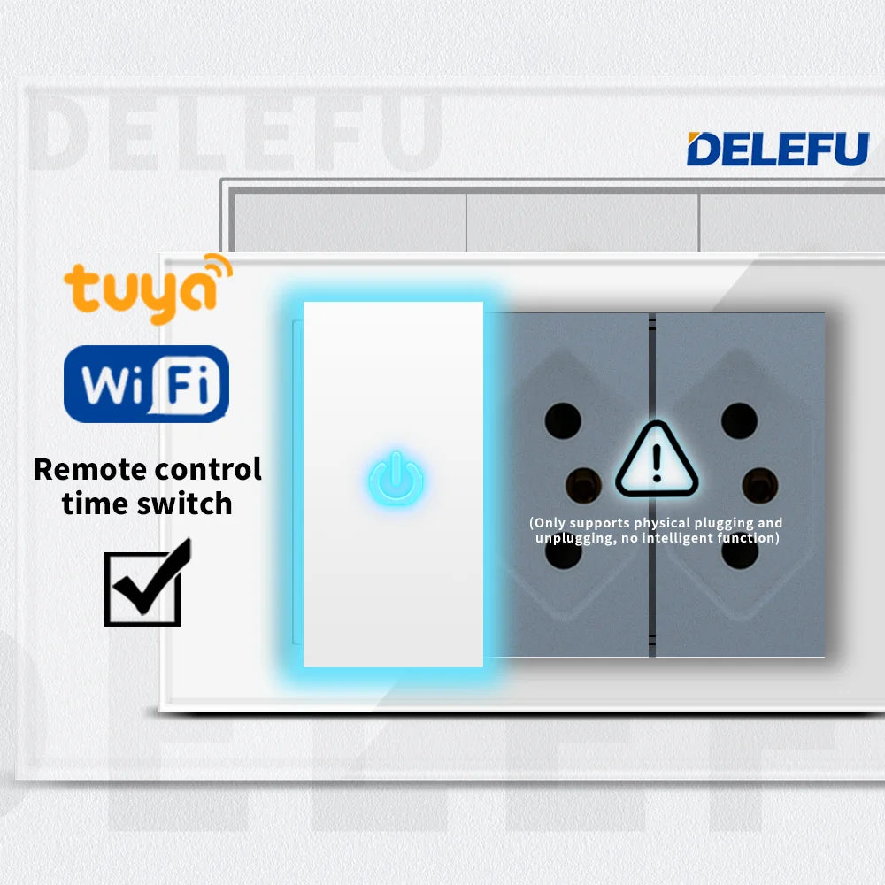 DELEFU Black Tempered Glass Israel USB Type C Fast Charging Wall Socket Light Tuya Wifi Smart Switch Sat TV Tel Doorbell Curtain