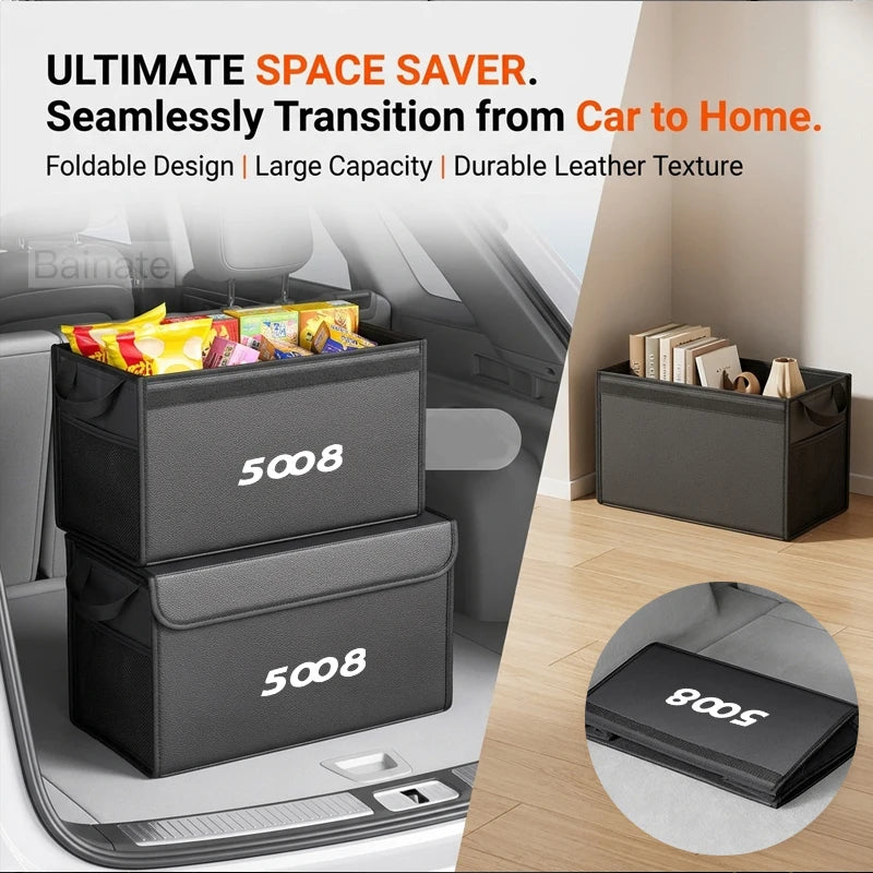 Car Trunk Foldable Storage Box For Peugeot 5008 2016-2025 Multi-Functional Folding Storage Bag Auto Interior Storage Accessories
