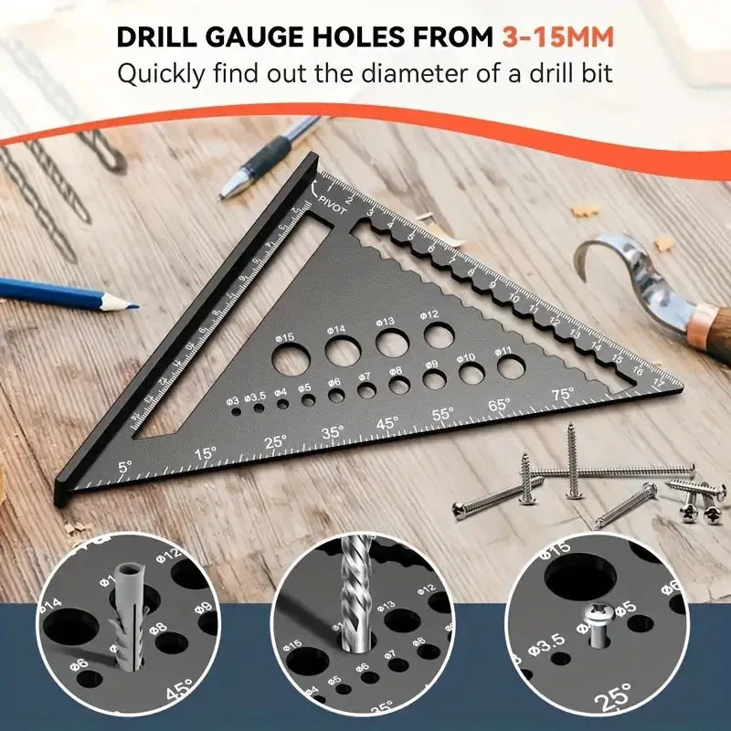 7Inch Metric Triangle Ruler Aluminum Alloy Angle Protractor Speed Metric Square Measuring Ruler Woodworker Measurement Tools