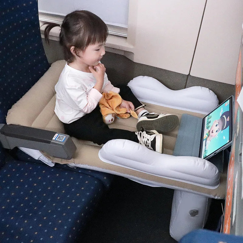 Infant Inflatable Mattress Kids Car Rear Car Mat Foldable Airplane Mattress Outdoor Travel Thickened Flocking Air Mattress