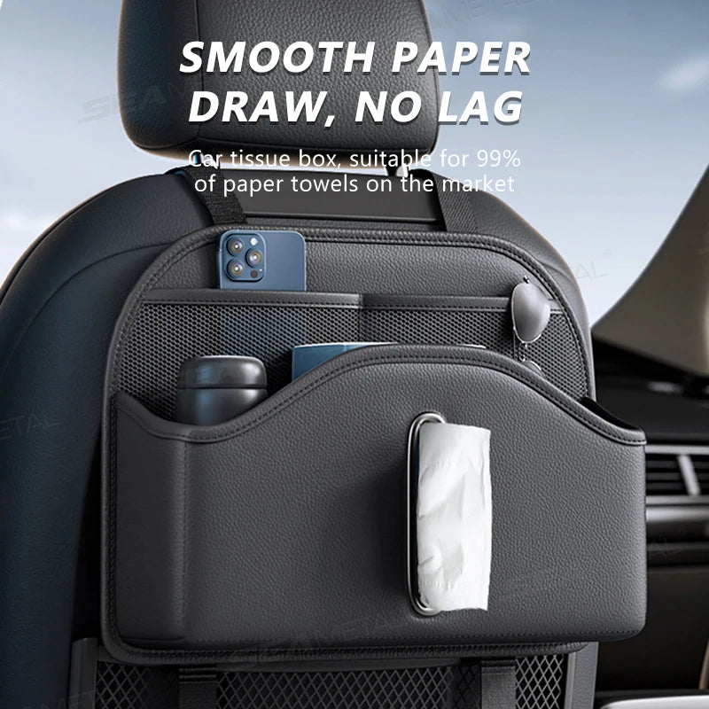 SEAMETAL Car Back Seat Organizer Multi-Functional Seatback Storage Bag Net Pocket Tissue Holder Wear-Resistant Hanging Organizer