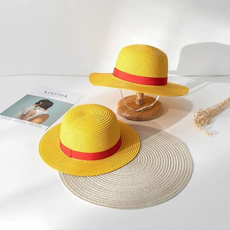 Cosplay Straw Hat Anime Theme Beach Hat with Hat Strap, Unisex, Suitable for Themed Party, Outdoor Adventures, Cartoon Character