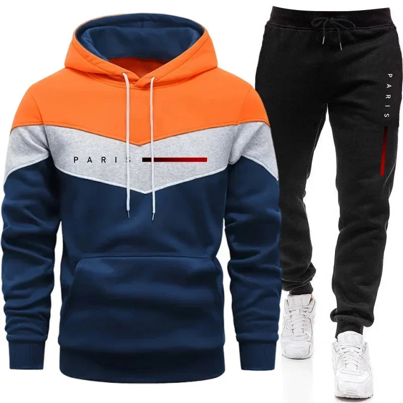 Paris Fashion Men's Hoodies Set Daily Casual Sports Hooded Sweatshirt and Jogger Pants Male Urban Trend Warm Pullover Tracksuit