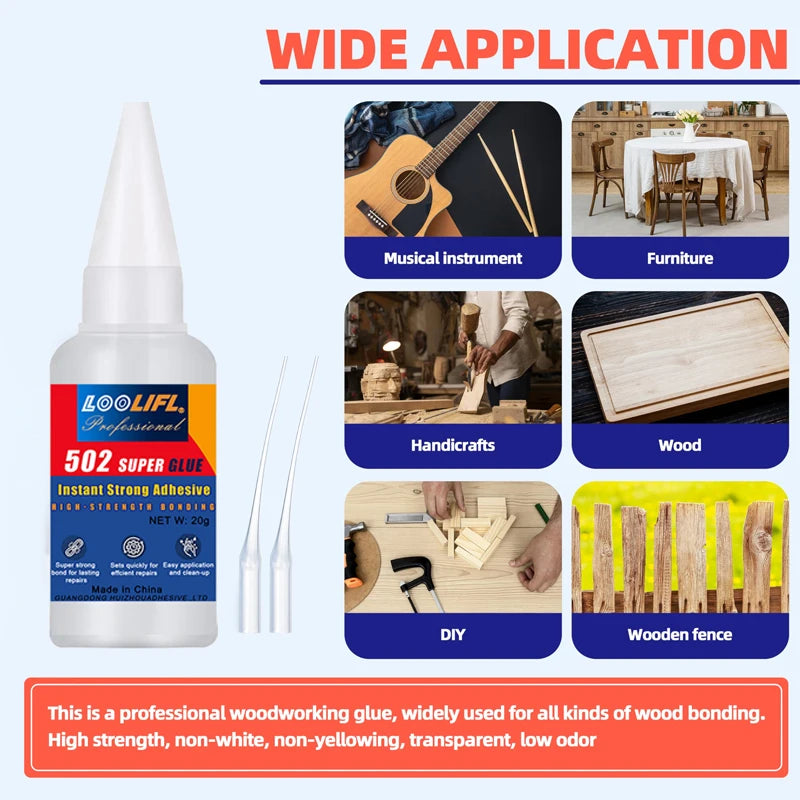 L00LIFL502 Super Glue Instant Adhesive, Transparent Glue for Repairing Sole, Ceramic Plastic, Metal Pottery, Leather, Rubber