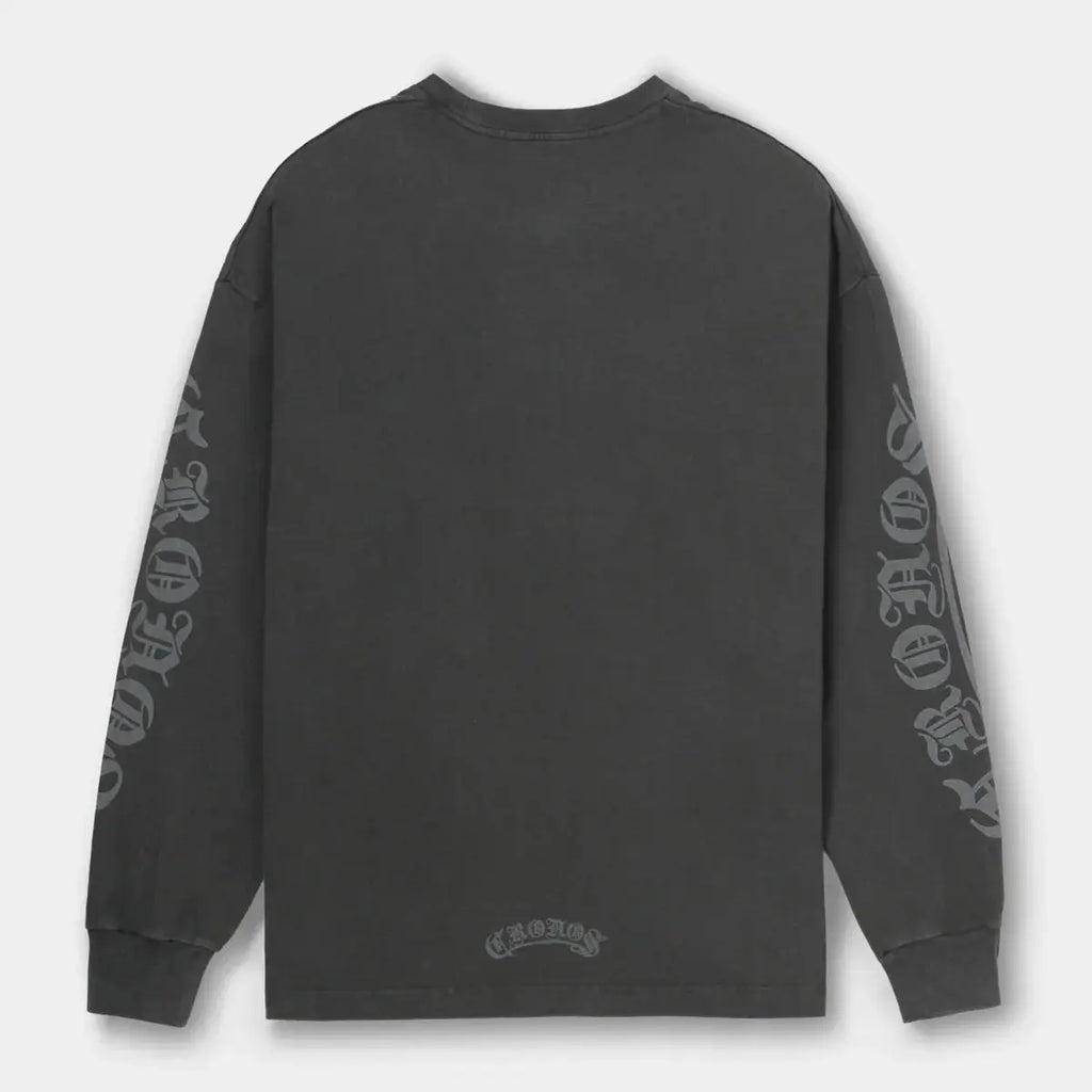 CRONOS Men's Oversized Long Sleeve T-Shirt Gothic Script Print Streetwear Tee Casual Hip Hop Fashion Gym Fitness Workout Tops