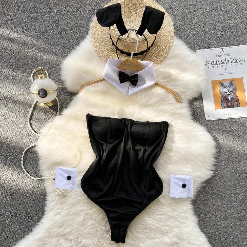 Sweet Bunny Lingerie Set Women Sexy Soft Plush Cute Bowknot Sweet Nightgowns Christmas Rabbit New