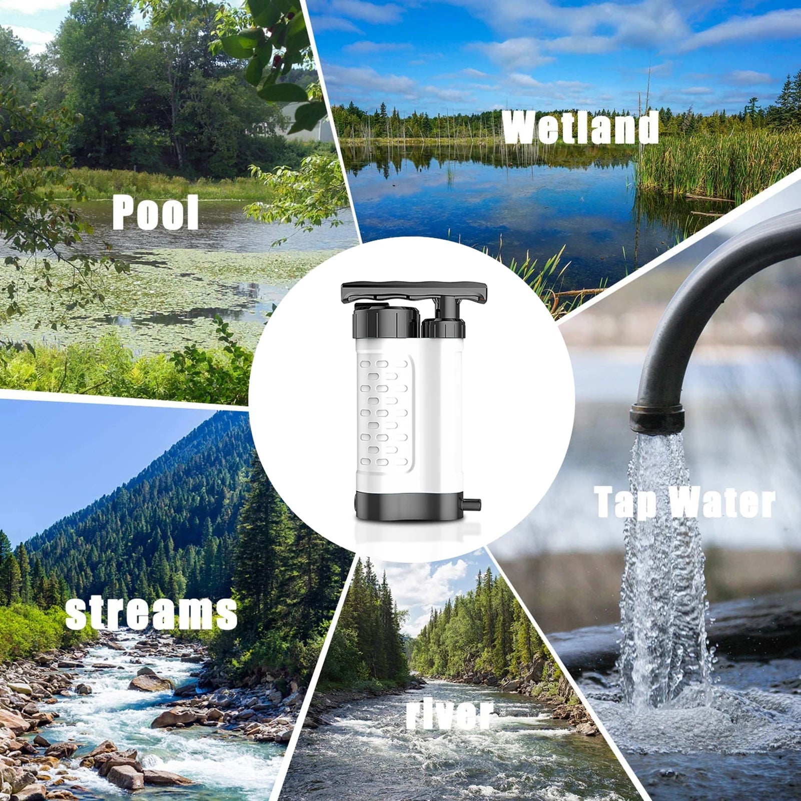 Portable Outdoor Emergency Survival Gear Water Purifier Pump Water Filtration System with 0.01 Micron Water Filter for Emergency