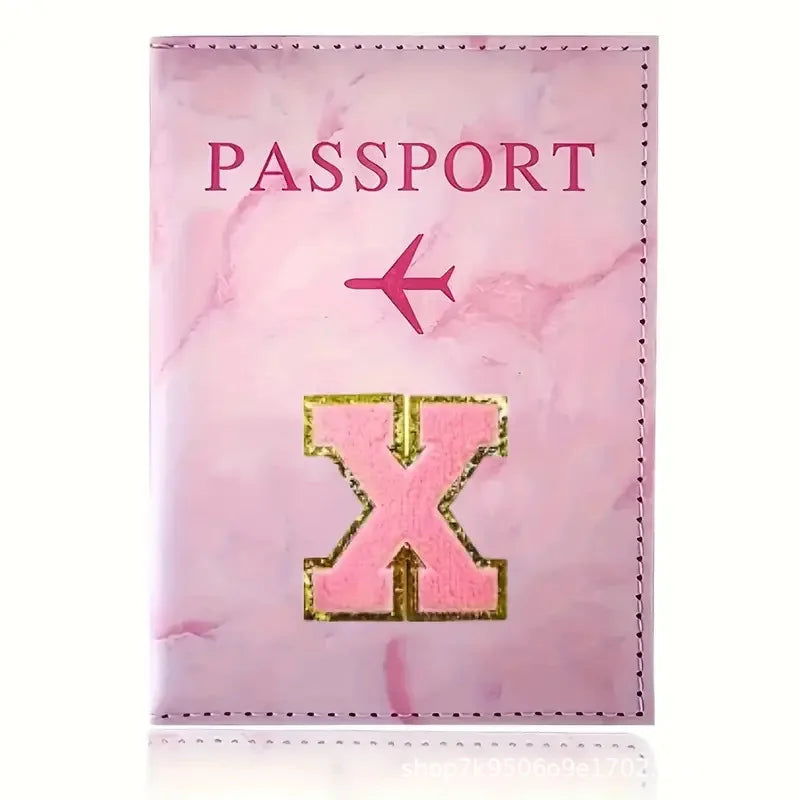 Pink PU Leather Passport Holder with Embroidery Label, Ticket & ID Credit Card Holder Cover, Travel Accessories