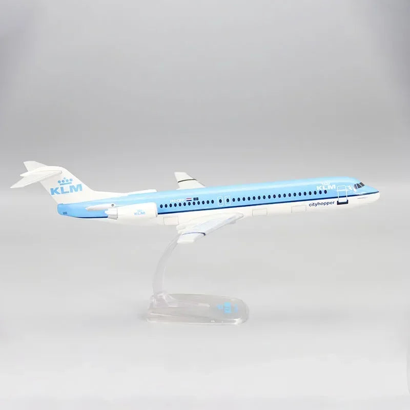 1:100 Scale KLM Fokker FK-100 Airlines ABS Plastic Airplane Model Toy Aircraft Plane Model Collection Display Decoration Gifts