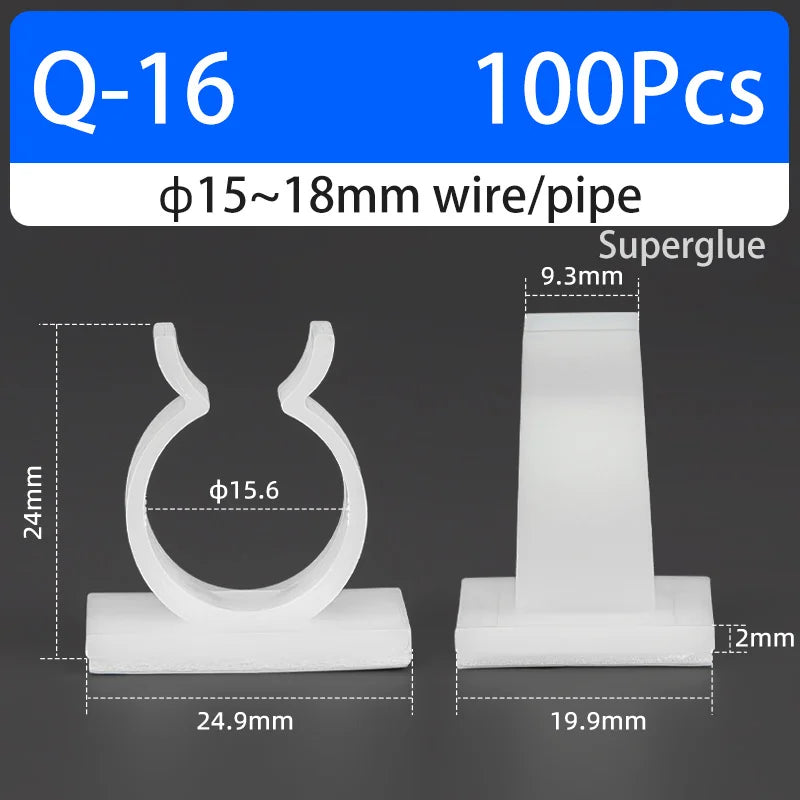Q-type Cable Clips Holder Self-Adhesive Strong Glue Nylon PA66 Storage Cable Tie Water Pipe Clamp Fixing Seat No Drilling