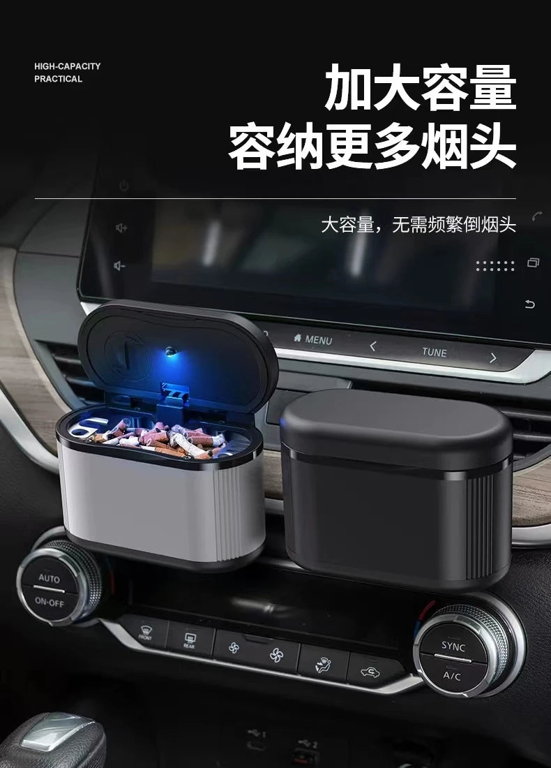 Universal Car Ashtray With Led Lights Auto Cigarette Smokeless Portable Ash Tray With Cover Creative Multi-function Al Alloy