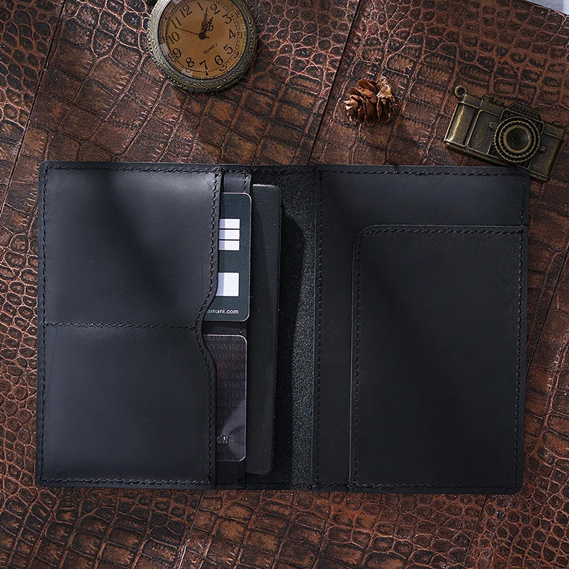 Genuine Leather Passport Holder for Men - Vintage Travel Wallet, Handmade Cowhide Document Organizer, RFID Blocking Cover