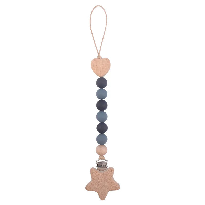 Baby Anti Drop Chain Beech Star Clips Toddles Soothing Teeth Silicone Beads Pacifier Chain Newborn Appease Infant Dummy Holder