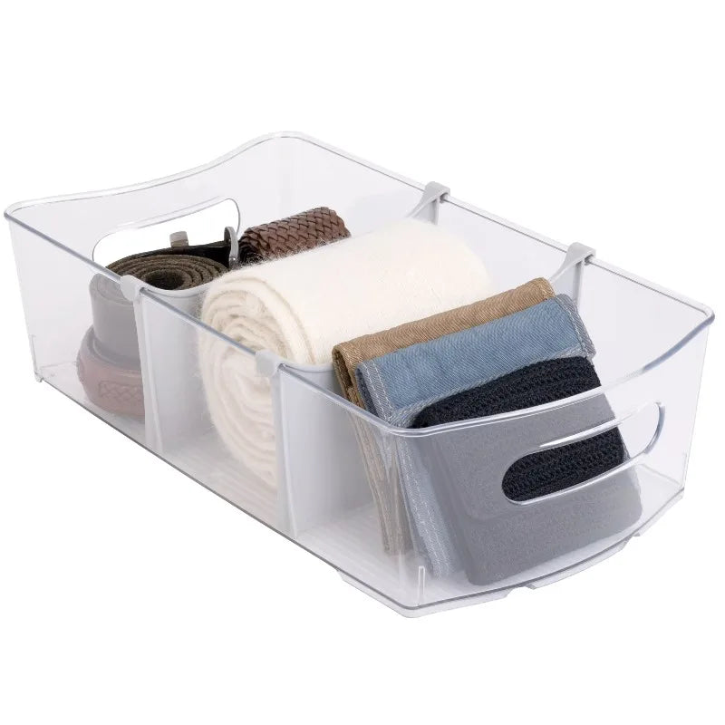 Clear Wide Closet and Laundry Organizer Bin with Dividers