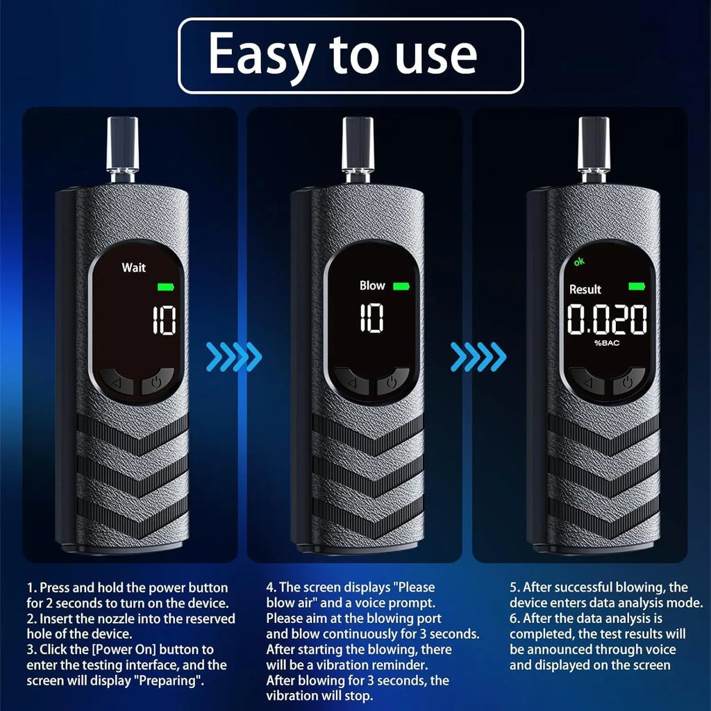 Professional Digital Alcohol Tester, Powered by Lithium-ion Batteries, Equipped with an LCD Screen for Breathalyzer