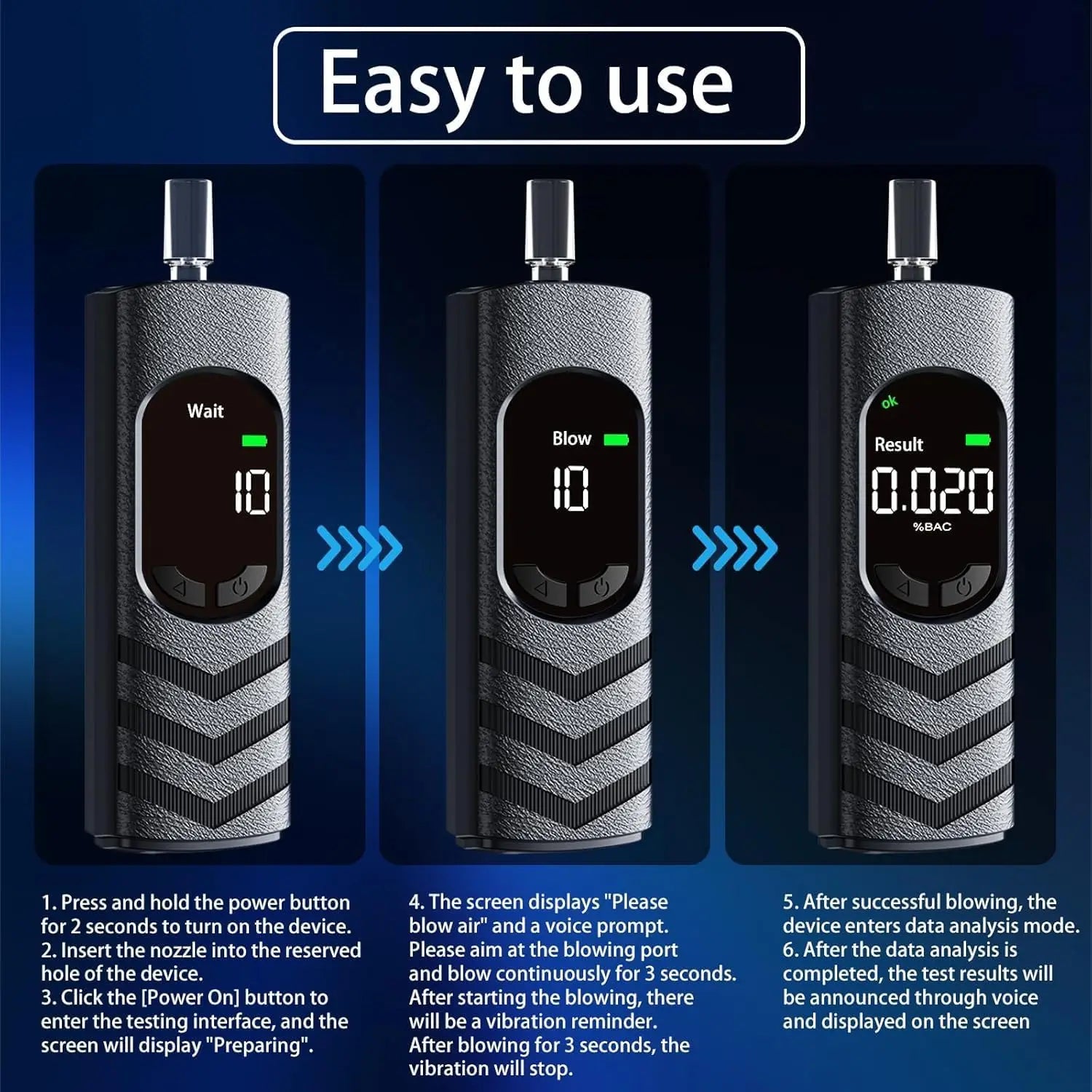 Professional Digital Alcohol Tester, Powered by Lithium-ion Batteries, Equipped with an LCD Screen for Breathalyzer