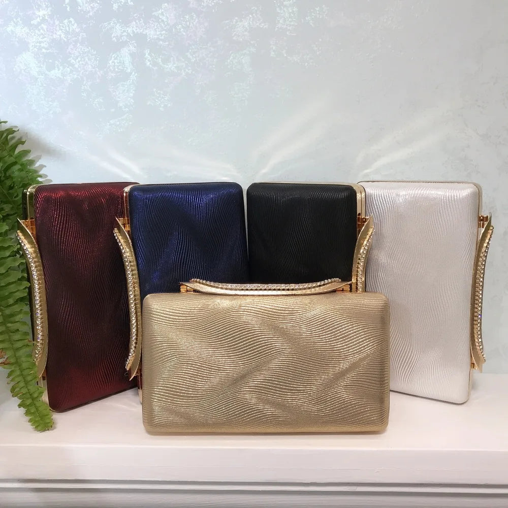 Women's Elegant Evening Clutch Bags Fashionable Mother of Bride/ Groom Green Purse Rhinestone Buckle Pleated Surface Square Bag