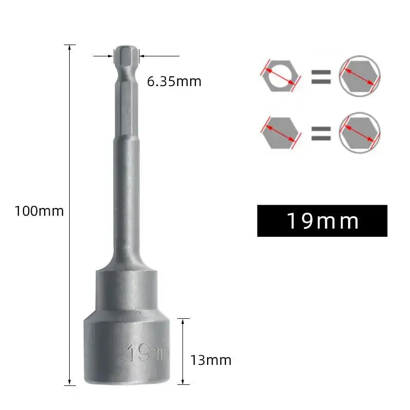 Magnetic Impact Nut Screwdrive Socket Set Metric Grade Nut  Driver Drill Bit Set 6.35mm Hex Shank 100mm Drill Bits Adapter Tools