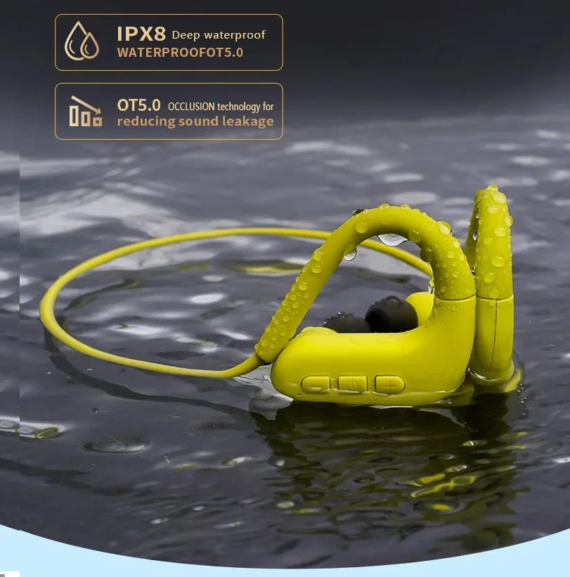 IPX8 Waterproof Swimming Bone conduction Bluetooth Hifi Earphones with 8G Memory Card MP3 Mode Suitable for Swimming Running
