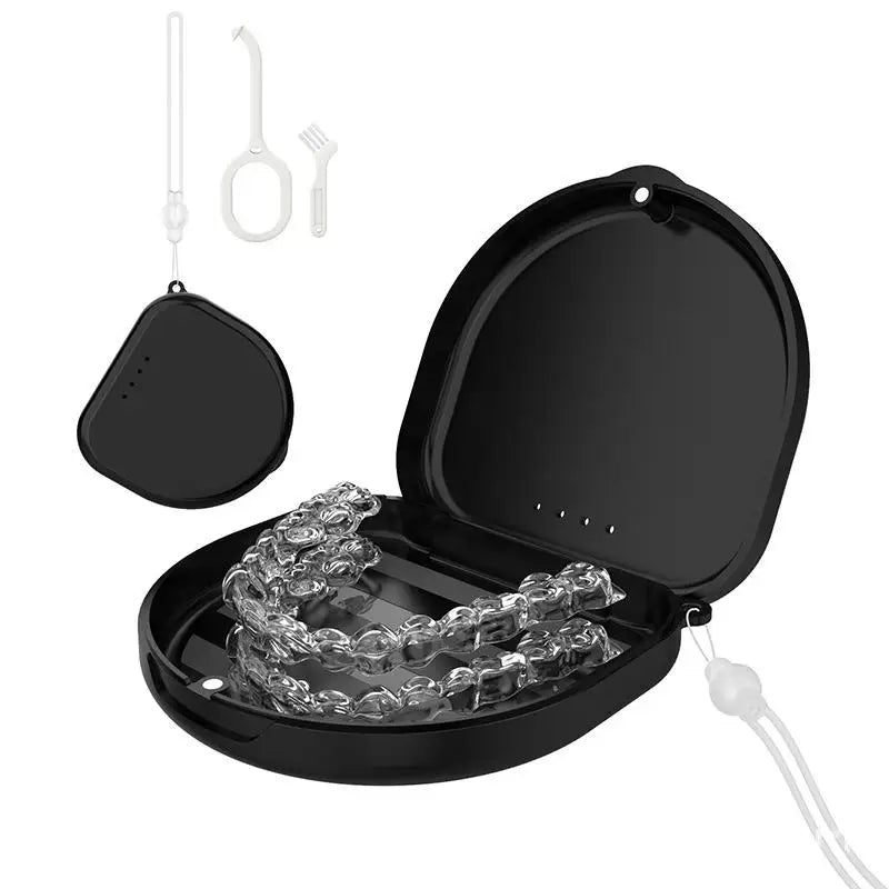 Portable Denture Tray Box Dental Retainer Box Case Plastic Teeth Container Denture Box False Teeth Protective Case With Lanyard
