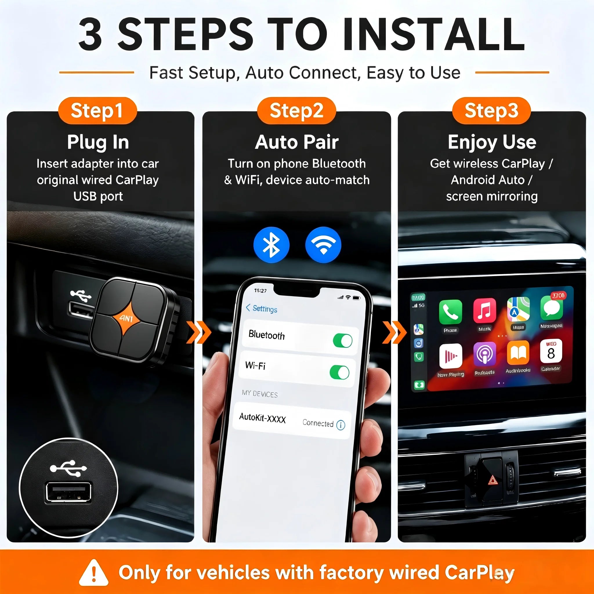 2026 New 4IN1 Wireless CarPlay Adapter Wireless Android Auto AirPlay Miracast Wireless Screen Cast Smart Car Box Plug & Play