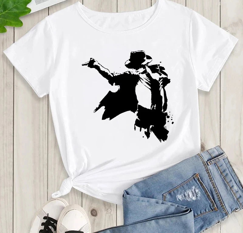 Michael Jackson Graphic Printed Tshirt Harajuku Rock Fashion Casual Short Sleeve Crew Neck Plus Size T Shirt Women