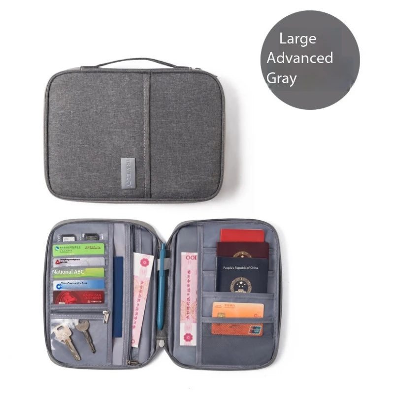 Travel Document Organizer - Waterproof Passport Holder with RFID Blocking, Multi-Card Slots & Zipper Pocket for Airplane/Train