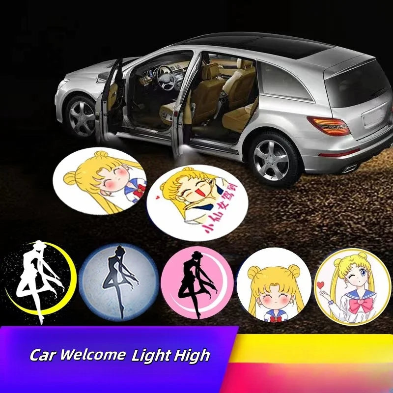 Sailor Moon Car Welcome Light High Definition Projector Hd Ambient Light Induction Open The Door Safety Signal Lamp Decoration