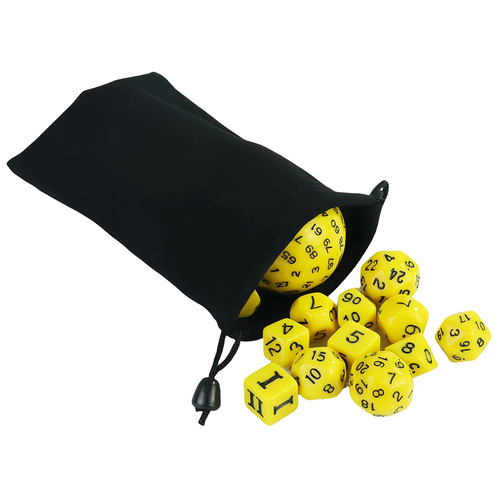 15 Pieces Acrylic Opaque Polyhedral Dice Set D3-D100 Game Dice with Velvet Dice Bag for DND Role Playing Table Games Party
