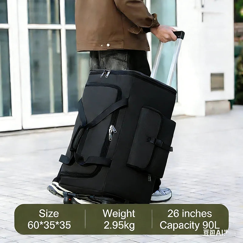 90/110l Large Capacity Travel Backpack Foldable Belt Wheel Travel Bag Multi Functional Shipping Bags Wear-Resistant Luggage Bag