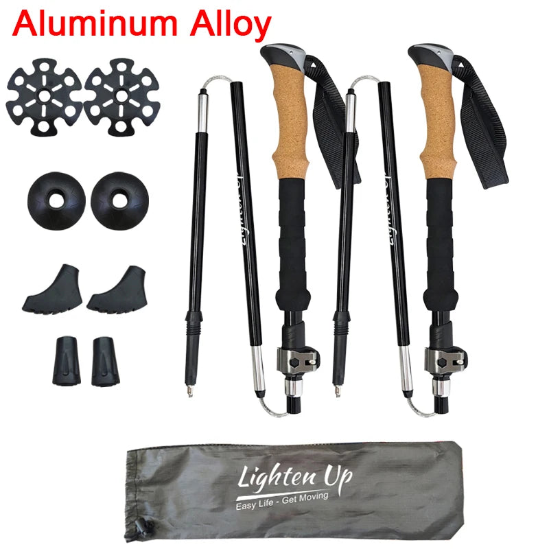 4 Sections Outdoor Folding/Telescopic Trekking Pole Camping Portable Walking Stick Pole Nordic Elderly Telescopic Pole 등산스틱폴대