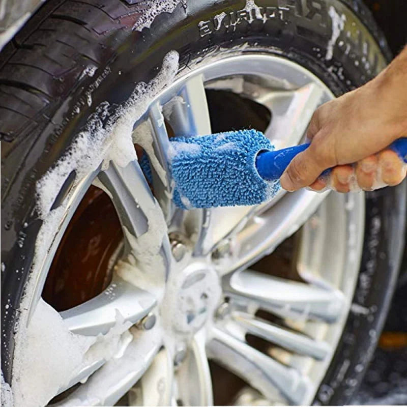 Portable Microfiber Wheel Tire Rim Brush Car Wash Cleaning Tool with Plastic Handle Auto Cleaner