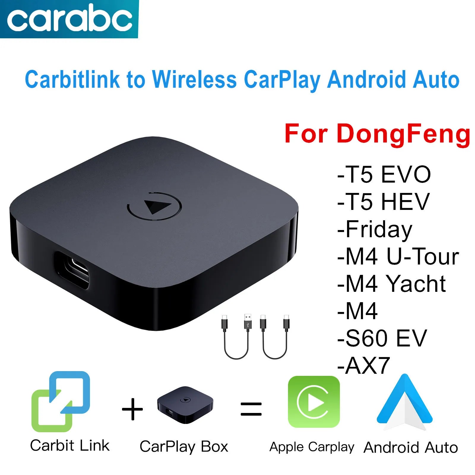 CARABC Carbitlink Easy Connection Adapter with CarPlay Android Auto For DongFeng Forthing T5 EVO Friday Yacht S60 AX7 Smartlink