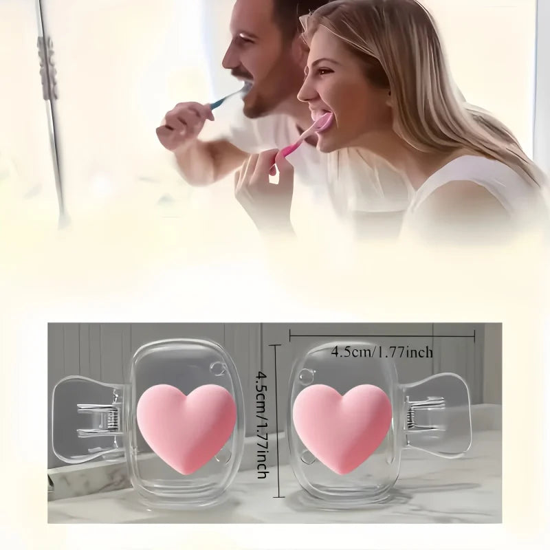 2pcs Pink Heart Toothbrush Holder Clips Home Portable Travel Toothbrush Protective Cap Storage Box Protection Clip Cover Gifts