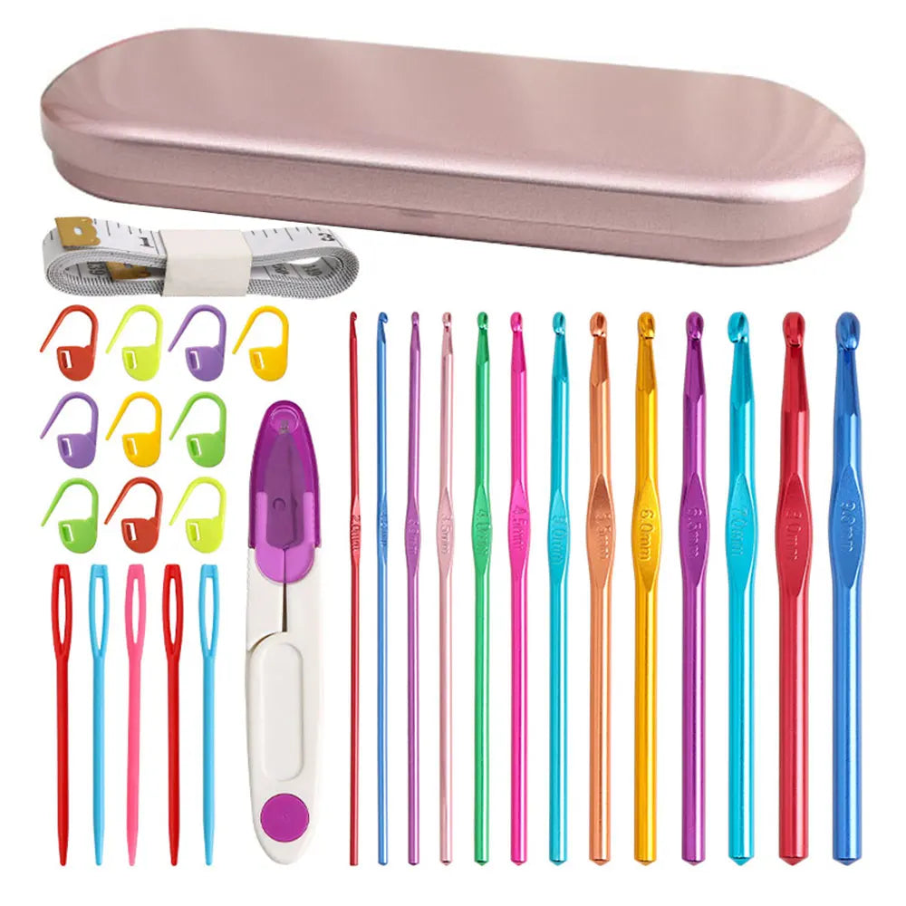 Crochet Hook Kit with Portable Storage Box Material Pack for Sewing Crocheting Beginner Set