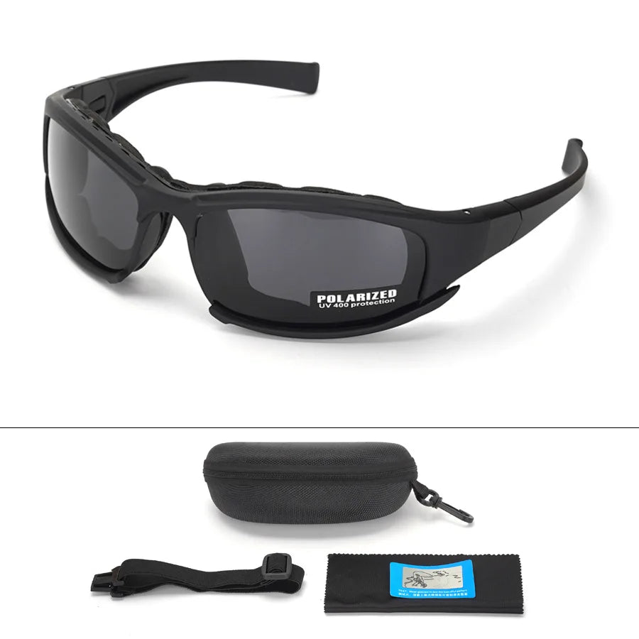 2025 4-Lens Tactical Goggles - Polarized, Windproof & Dustproof Safety Glasses for Outdoor Sports (Climbing, Cycling, Fishing)