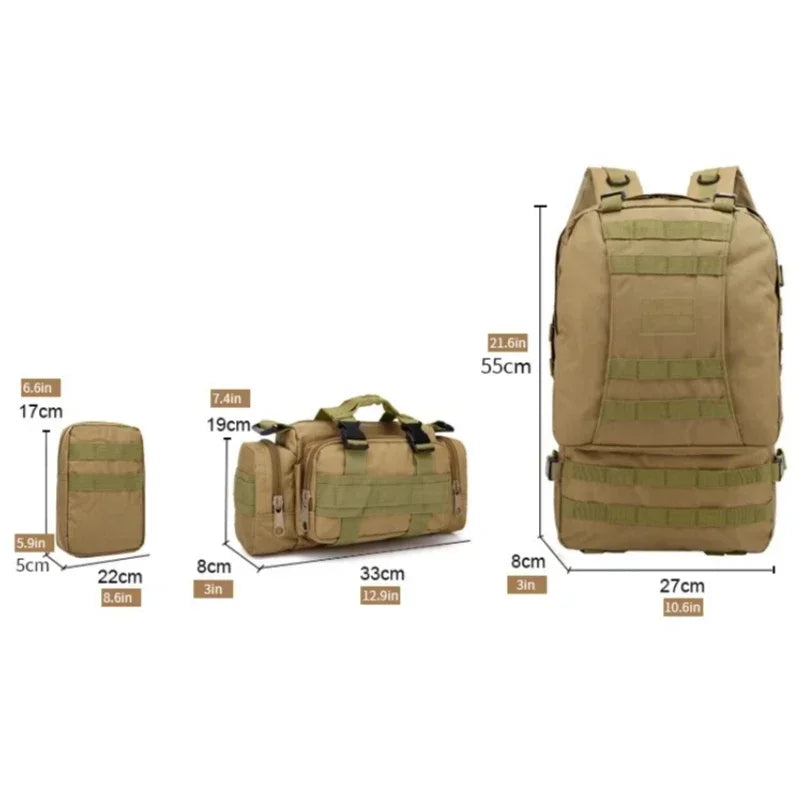50L Tactical Backpack Men Waterproof 4 In1 Molle Sport Tactical Bag Outdoor Hiking Climbing Army Fishing Travel Laptop Backpacks