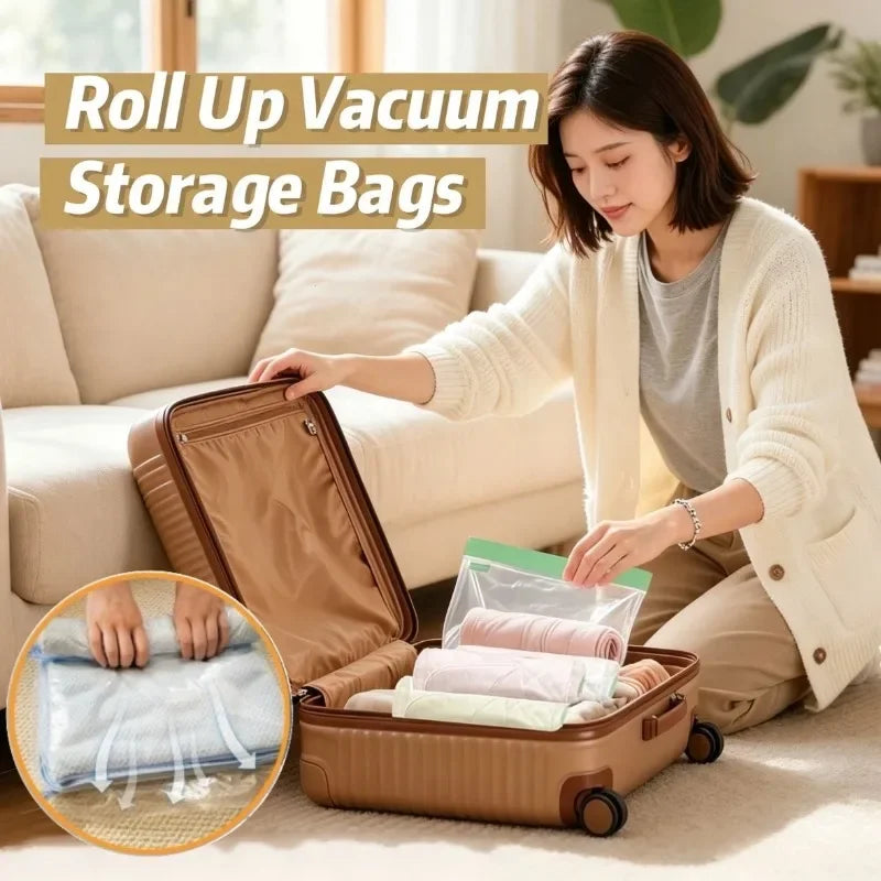 Thickened Vacuum Hand Roll Storage No Need for Pumping Compression and Sorting Bag Portable for Home Use Travel Luggage Clothing