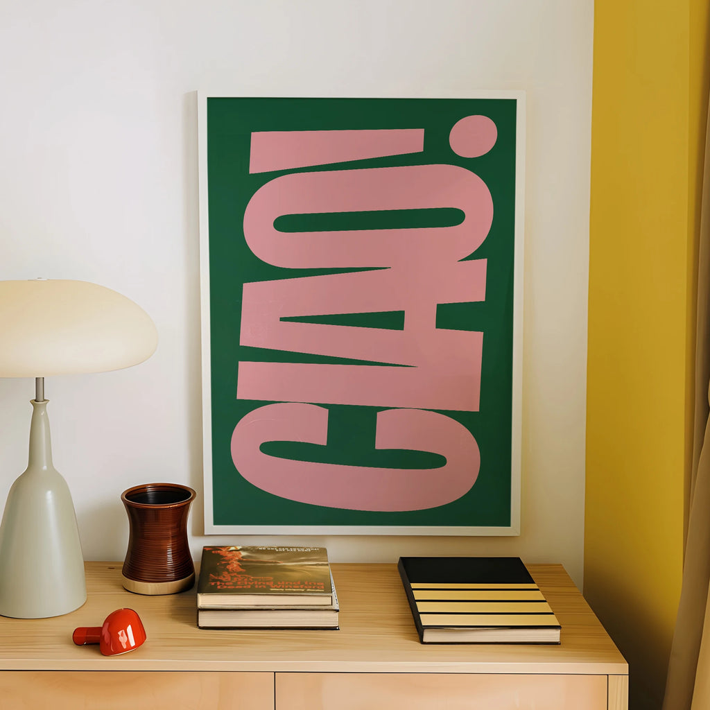 Retro Style Dark Green And Bright Pink Italian Ciao Wall Art Prints Canvas Painting Poster Picture For Living BedRoom Home Decor