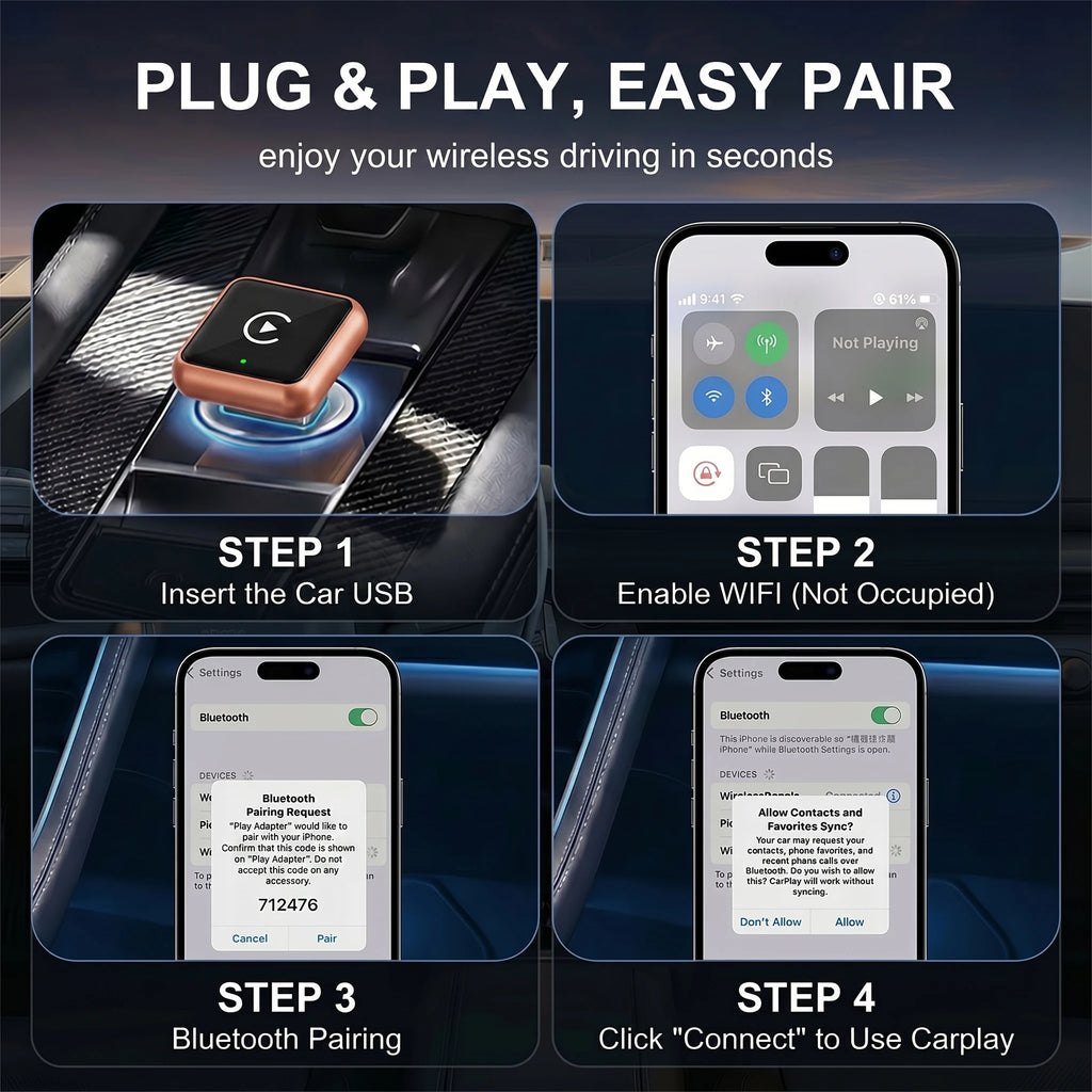 TrolinkTek Mini Wireless CarPlay Dongle with Bluetooth 5.0 & 5GHz WiFi, Plug&Play Converter, Support Media Playback Navigation for All Vehicles Built-in Original Wired Apple CarPlay