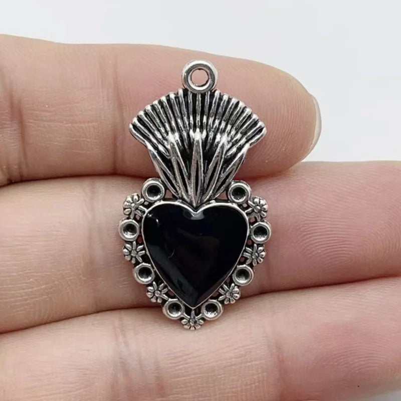 10Pcs Gothic Black Enamel Alloy Charms Mixed Vintage Heart Cross Skull Coffin Metal Pendants For DIY Earrings Bracelet Keychain