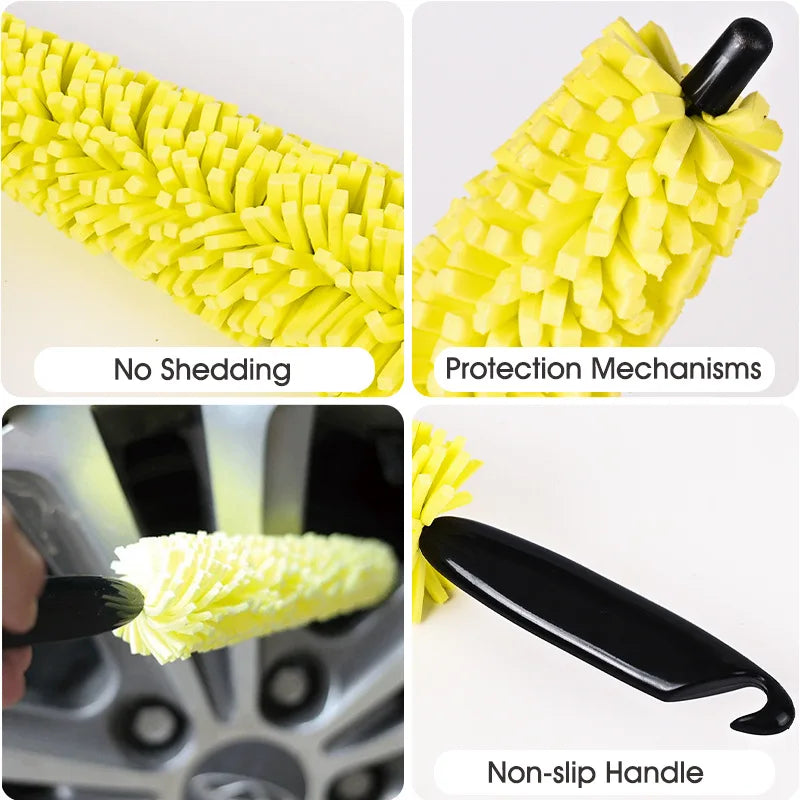 Sponge Tire Gap Cleaning Brush, Wheel Hub Brush, Steel Bell Brush, Multifunctional Car Wash Brush Wheel Brush Car Cleaning Tools