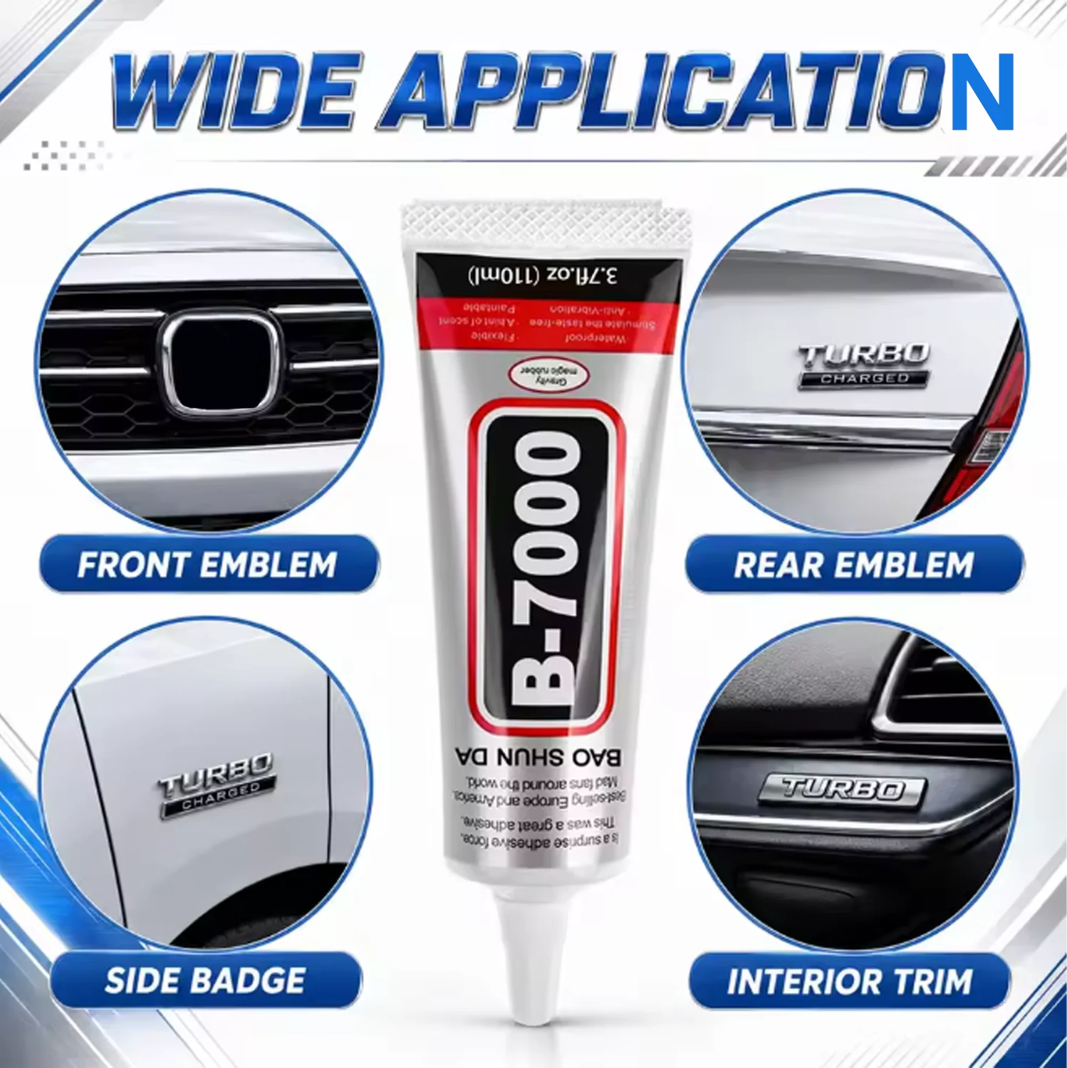8PCS 15mL B-7000Car Emblem Repair Adhesive,strong transparent adhesive suitable for loose tail emblems, metal badges, plastic .