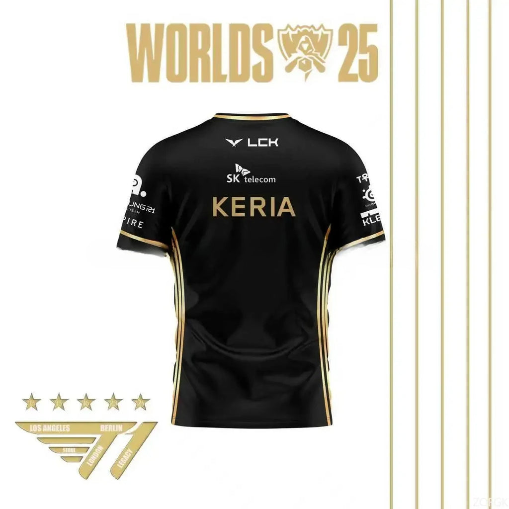 Faker Jersey League of Legends 2025 World Champion All-black Team Jersey T-shirt Lol Esports Lck T1 Team Large  Top