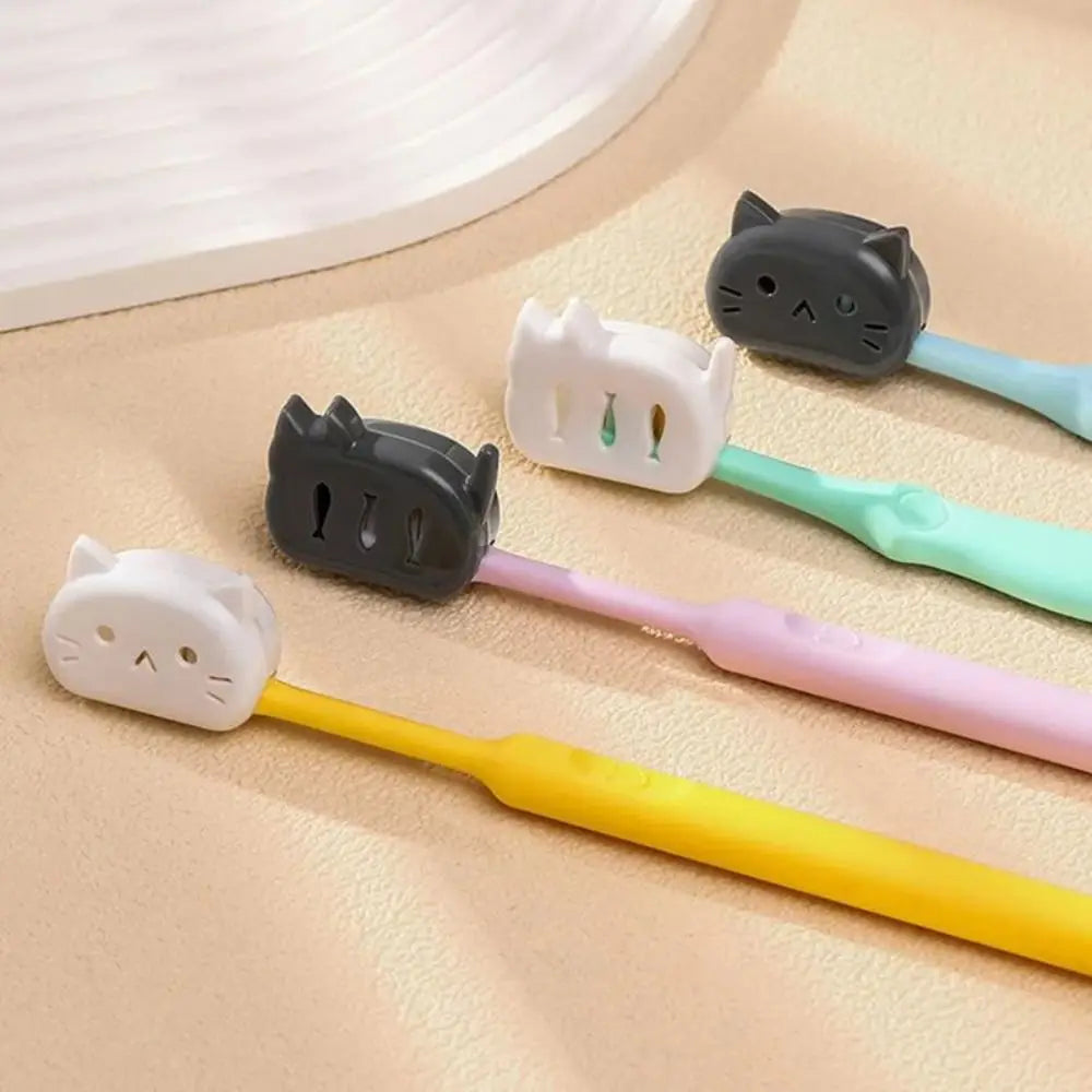 4Pcs Plastic Cat Toothbrush Protective Covers Cat Shape Portable Toothbrush Head Case Dustproof Head Germproof