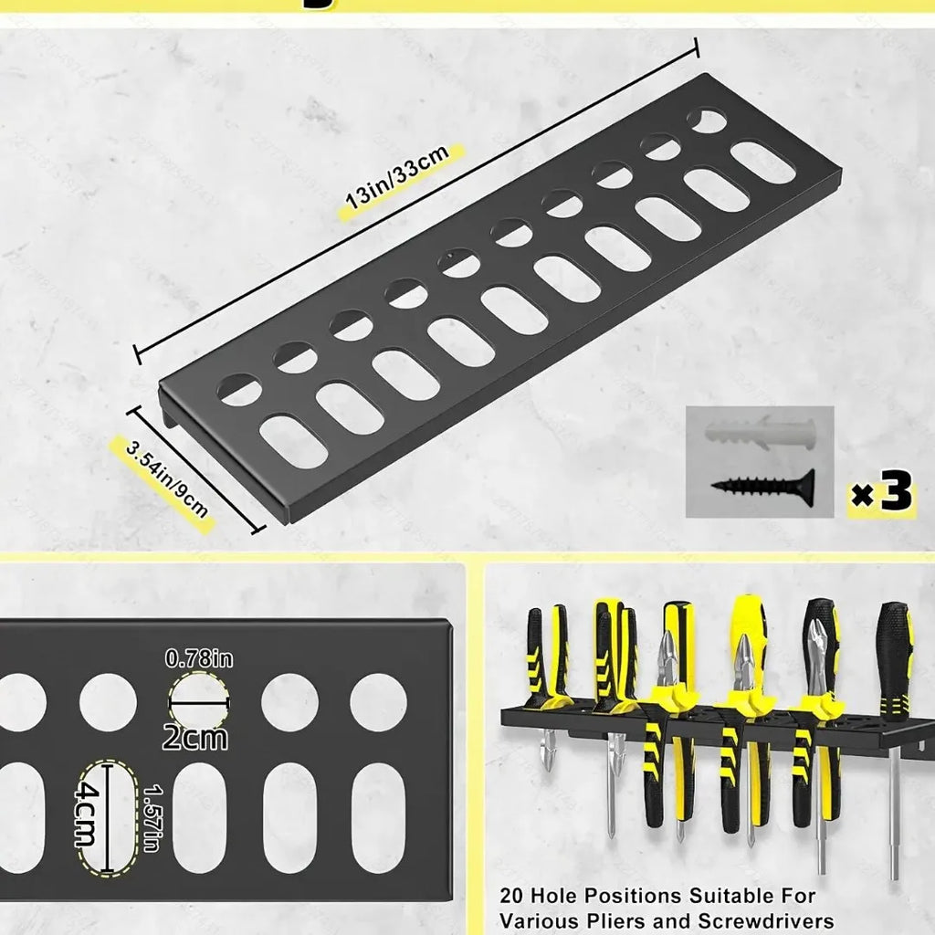 Metal Tool Organizer Wall Mount for Storage of Screwdrivers, Pliers, Hammers, and Wrenches in Workshop