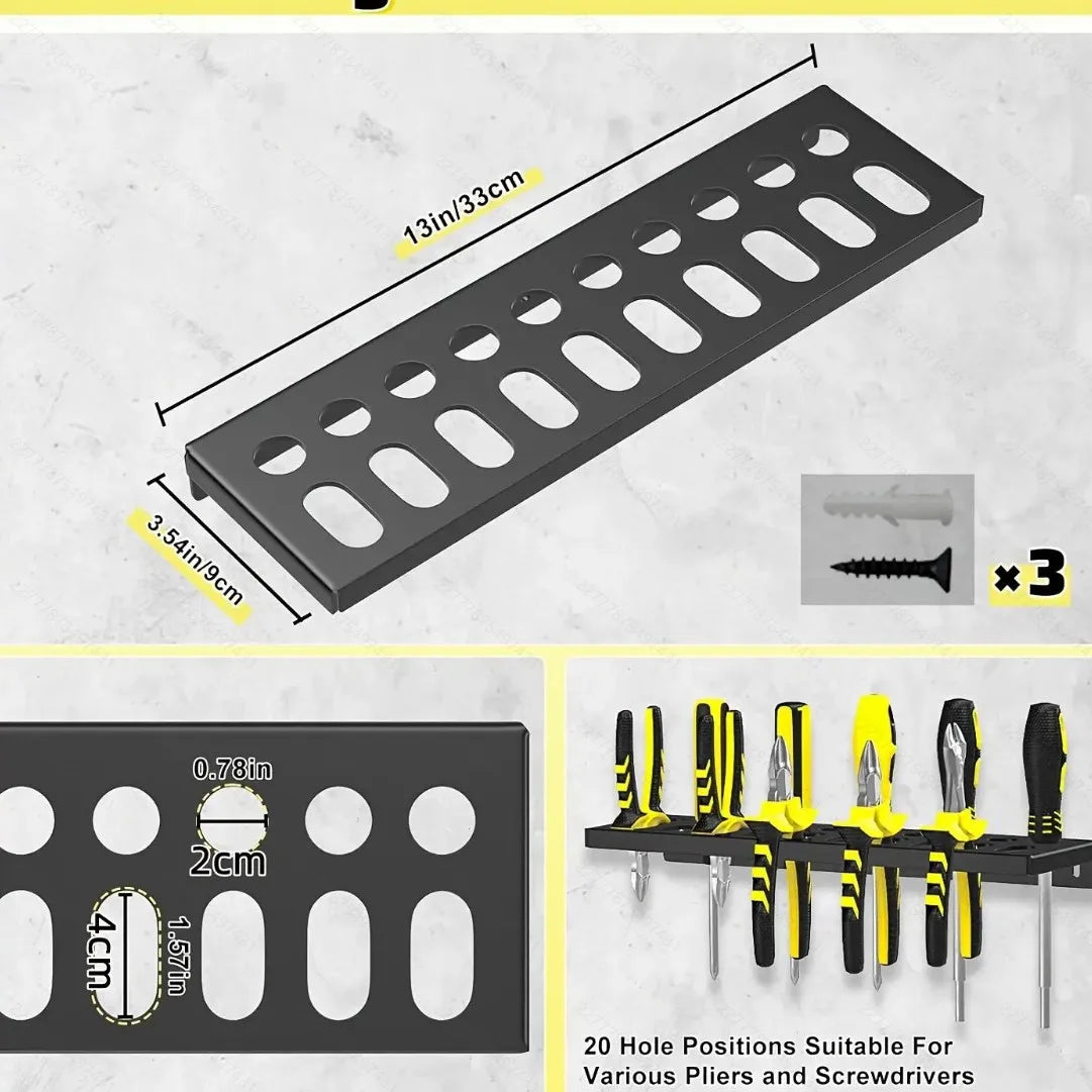 Metal Tool Organizer Wall Mount for Storage of Screwdrivers, Pliers, Hammers, and Wrenches in Workshop